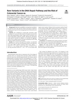 Rare Variants in the DNA Repair Pathway and the Risk of Colorectal Cancer a C Marco Matejcic1, Hiba A