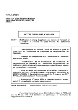 Modification Versement Transport District Urbain