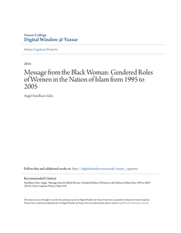 Message from the Black Woman: Gendered Roles of Women in the Nation of Islam from 1995 to 2005 Angel Needham-Giles