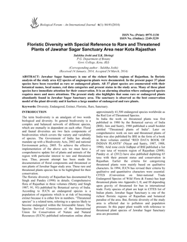 Floristic Diversity with Special Reference to Rare and Threatened Plants of Jawahar Sagar Sanctuary Area Near Kota Rajasthan Sulekha Joshi and S.K