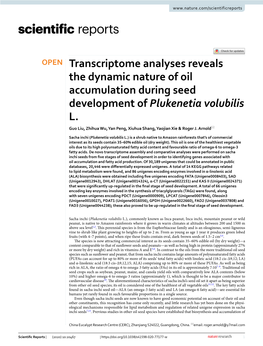 Transcriptome Analyses Reveals the Dynamic Nature of Oil Accumulation During Seed Development of Plukenetia Volubilis L