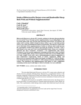 Intake of Bitterweed by Dorper-Cross and Rambouillet Sheep Both with and Without Supplementation1