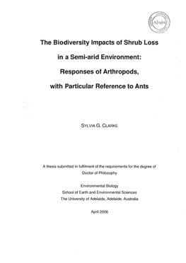 The Biodiversity Impacts of Shrub Loss in a Semi-Arid Environment: Responses of Arthropods with Particular Reference to Ants