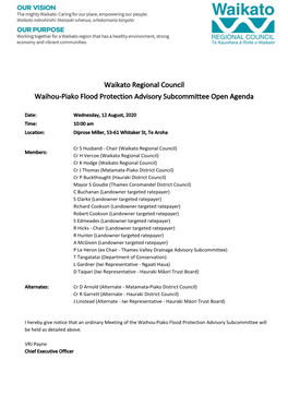 Waihou-Piako Flood Protection Advisory Subcommittee Agenda Pack