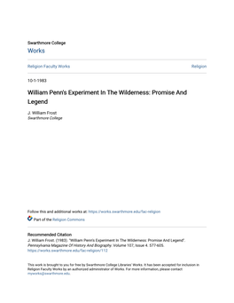 William Penn's Experiment in the Wilderness: Promise and Legend