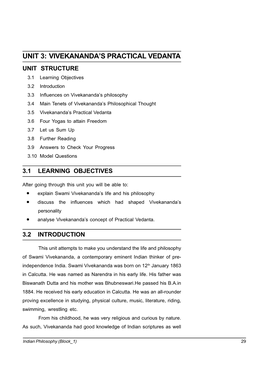 Unit 3: Vivekananda's Practical Vedanta