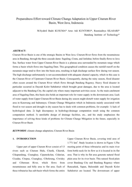 Preparedness Effort Toward Climate Change Adaptation in Upper Citarum River Basin, West Java, Indonesia