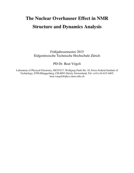 The Nuclear Overhauser Effect in NMR Structure and Dynamics Analysis