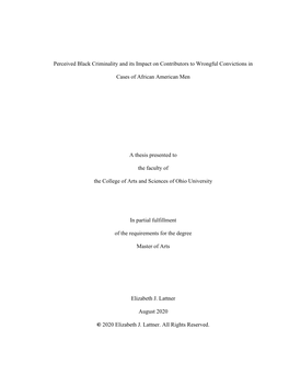 Perceived Black Criminality and Its Impact on Contributors to Wrongful Convictions In