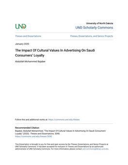 The Impact of Cultural Values in Advertising on Saudi Consumers’ Loyalty