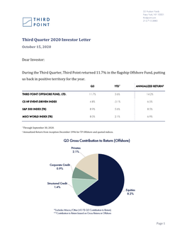 Third Quarter 2020 Investor Letter October 15, 2020