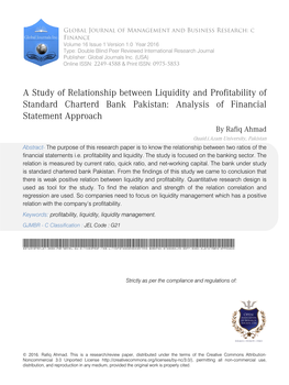 A Study of Relationship Between Liquidity And