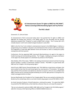 Press Release Tuesday, September 1 7, 2013