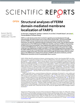 Structural Analyses of FERM Domain-Mediated Membrane Localization of FARP1 Received: 2 May 2018 Yi-Chun Kuo1, Xiaojing He2, Andrew J
