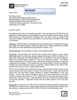 14V-404 GENERAL MOTORS LLC (3 Pages) Global Vehicle Safety