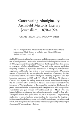 Archibald Meston's Literary Journalism, 1870–1924