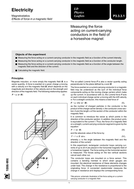 Electricity LD Physics Magnetostatics Leaflets P3.3.3.1 Effects of Force in a Magnetic Field