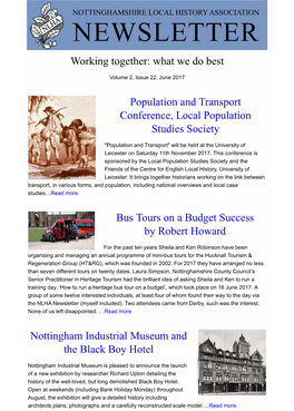 Working Together: What We Do Best Population and Transport Conference, Local Population Studies Society Bus Tours on a Budget Su