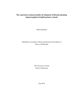 The Experiences and Personality Development of Russian-Speaking Migrant Pupils in English Primary Schools