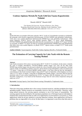 Araştırma Makalesi / Research Article Uzaktan Algılama Metodu İle Nazik