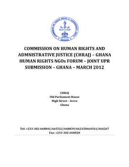 GHANA HUMAN RIGHTS Ngos FORUM – JOINT UPR SUBMISSION – GHANA – MARCH 2012