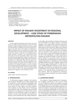 Impact of Railway Investment on Regional Development – Case Study of Pomeranian Metropolitan Railway