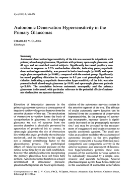 Autonomic Denervation Hypersensitivity in the Primary Glaucomas