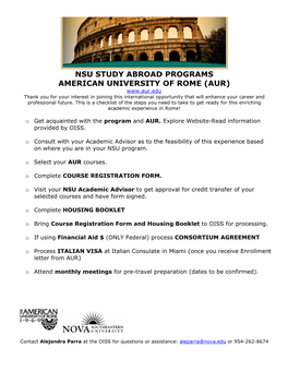 Nsu Study Abroad Programs American University of Rome (Aur)