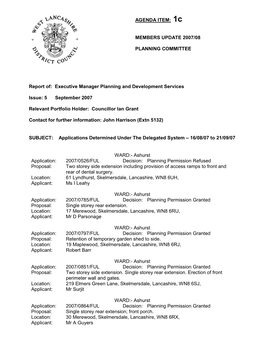 1C MEMBERS UPDATE 2007/08 PLANNING COMMITTEE Report Of