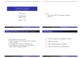 Concepts and Categories Recap