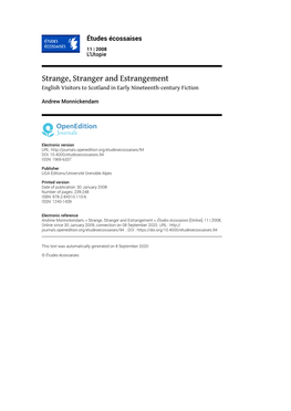Études Écossaises, 11 | 2008 Strange, Stranger and Estrangement 2