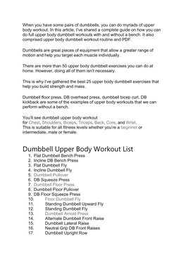 Dumbbell Upper Body Workout List 1