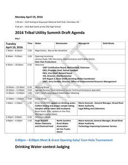 2016 Tribal Utility Summit Draft Agenda Drinking Water Contest