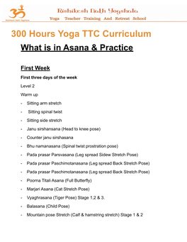 300 Hours Yoga TTC Curriculum What Is in Asana & Practice