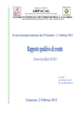 ARPACAL Agenzia Regionale Per La Protezione Dell’Ambiente Della Calabria