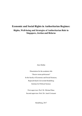 Economic and Social Rights in Authoritarian Regimes: Rights, Well-Being and Strategies of Authoritarian Rule in Singapore, Jordan and Belarus