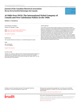 At Odds Over INCO: the International Nickel Company of Canada and New Caledonian Politics in the 1960S Robin S