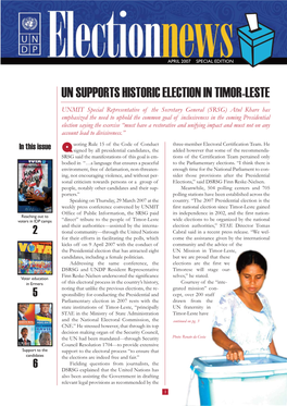 Un Supports Historic Election in Timor-Leste