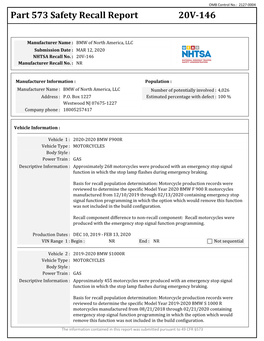 Part 573 Safety Recall Report 20V-146