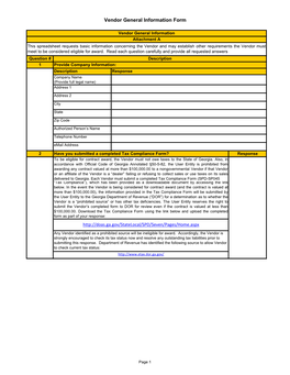 Vendor General Information Form