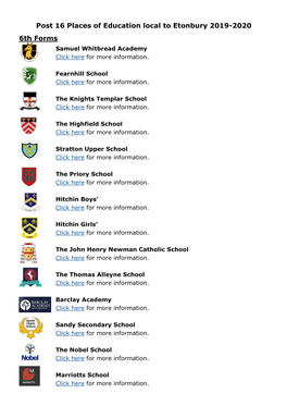 Post 16 Places of Education Local to Etonbury 2019-2020 6Th Forms Samuel Whitbread Academy Click Here for More Information