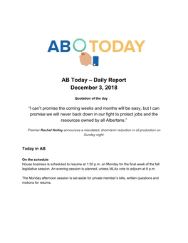 AB Today – Daily Report December 3, 2018