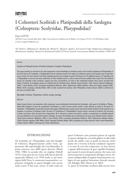 I Coleotteri Scolitidi E Platipodidi Della Sardegna ( Coleoptera: Scolytidae, Platypodidae)*
