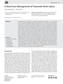 Critical Care Management of Traumatic Brain Injury