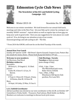 Edmonton Cycle Club News the Newsletter of the ECC and Enfield Cycling Campaign - LCC