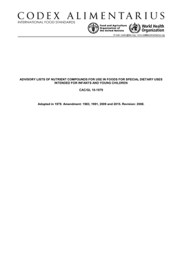 Advisory Lists of Nutrient Compounds for Use in Foods for Special Dietary Uses Intended for Infants and Young Children