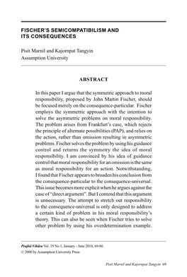 FISCHER's SEMICOMPATIBILISM and ITS Consequences Pisit