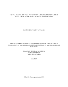 Mental Health and Well-Being Among Tamil Youth of Sri Lankan Origin Living in Toronto: a Mixed Methods Approach