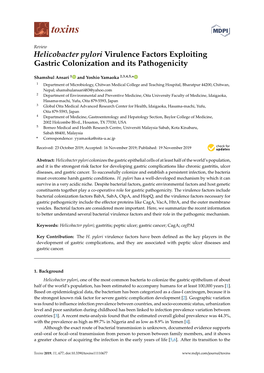 Helicobacter Pylori Virulence Factors Exploiting Gastric Colonization and Its Pathogenicity