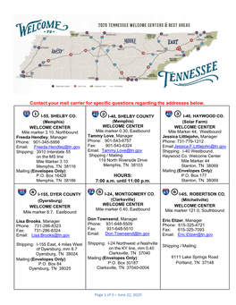 Contact Your Mail Carrier for Specific Questions Regarding the Addresses Below